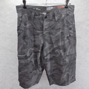 Urban Pipeline Superflex Cargo Mens Shorts Size 30 Green Camo Carbon Zip Pockets